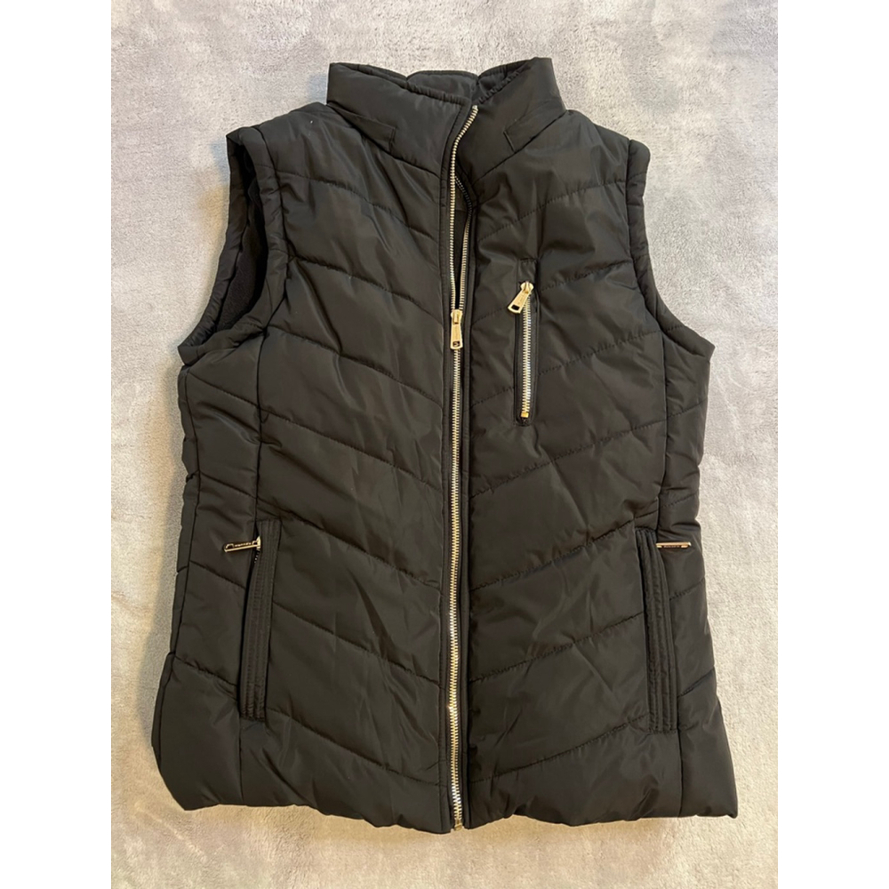 Women's Wantdo Black Puffer Vest with Gold Zippers M - Picture 1 of 11